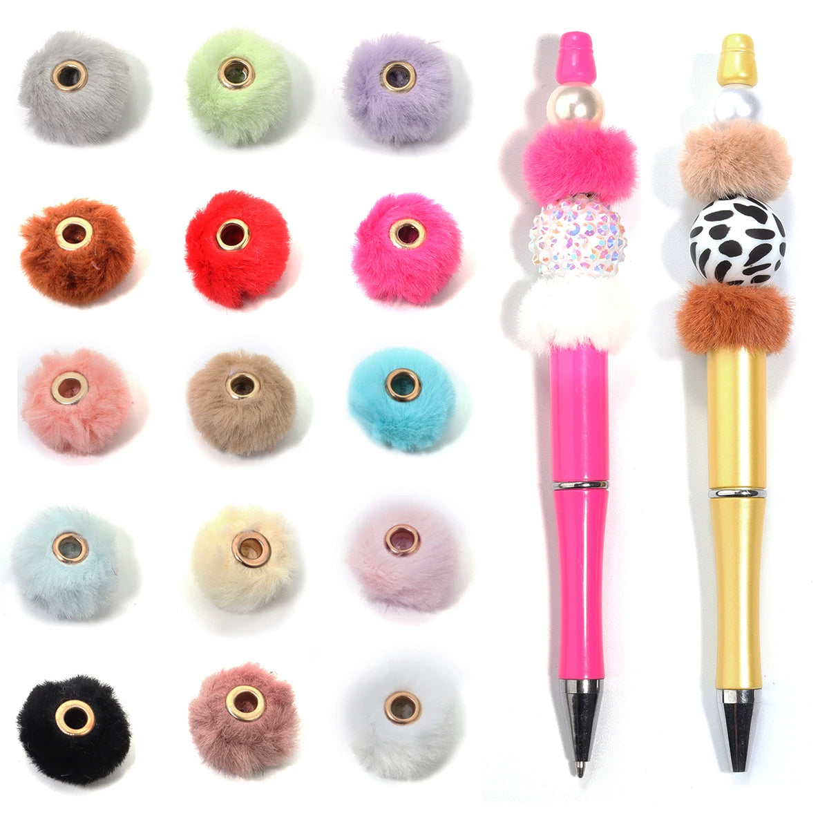 10pcs Pompom Plush Fur Ball Beads – Multicolor DIY Jewelry Pompom Spacer Beads PLUSH