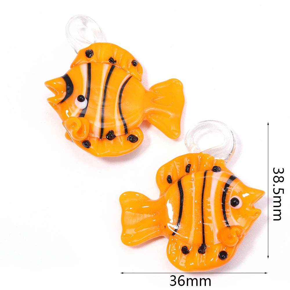 Tropical Fish Lampwork Glass Beads 2pcs – DIY Jewelry Charms Lampwork Glass Beads PLUSH orange