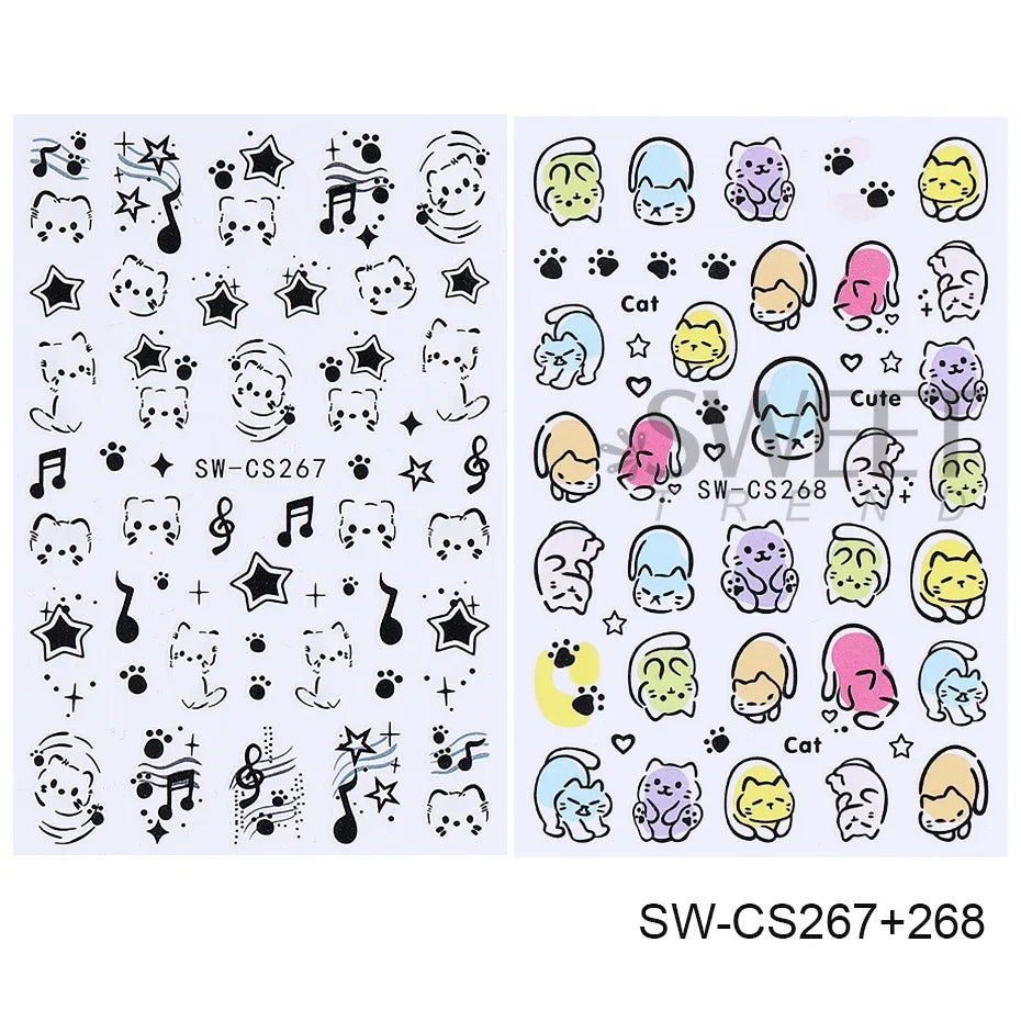 Cartoon Kawaii Nail Stickers – Dinosaur & DIY Decals 2/3pcs Nail Art Stickers PLUSH SW-CS267-268