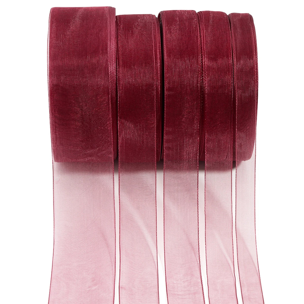 50 Yards Wine Red Organza Ribbon – 5 Widths | Gift & Decor Organza Craft Ribbon PLUSH