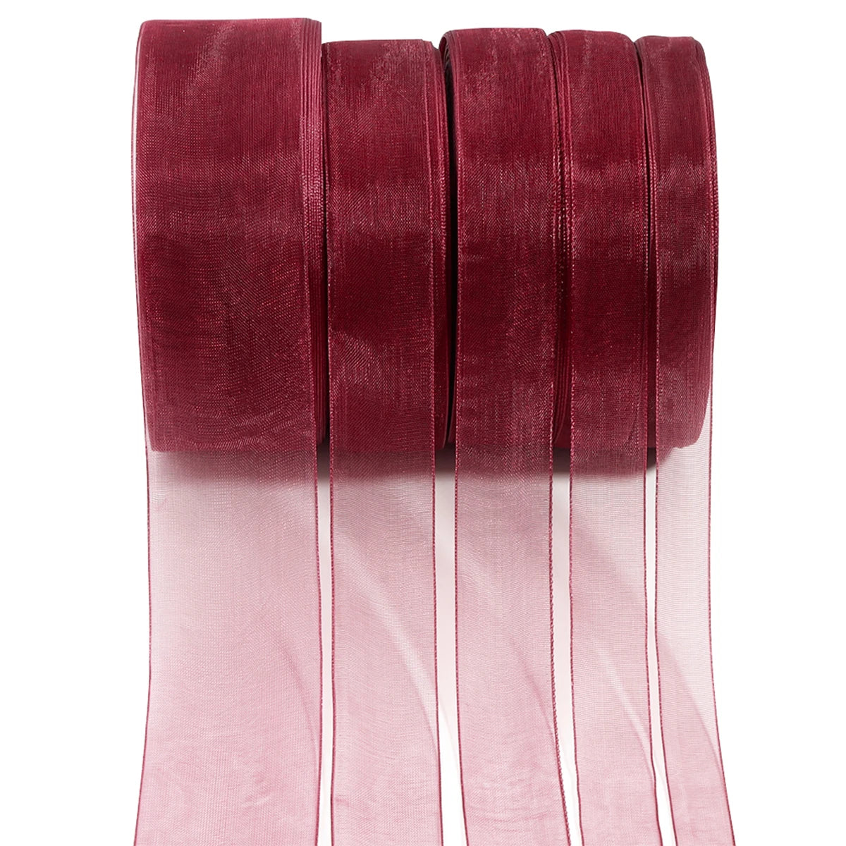 50 Yards Wine Red Organza Ribbon – 5 Widths | Gift & Decor Organza Craft Ribbon PLUSH