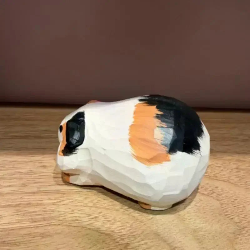 Hand Carved Wooden Guinea Pig Figurine – Cavy Statue Décor Wood Carved Figurine PLUSH
