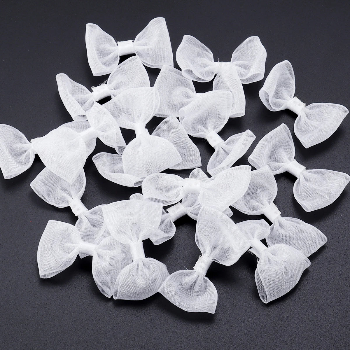 20pcs Organza Sheer Mesh Bows – Hair Clips & DIY Crafts Craft Bow Embellishments PLUSH White