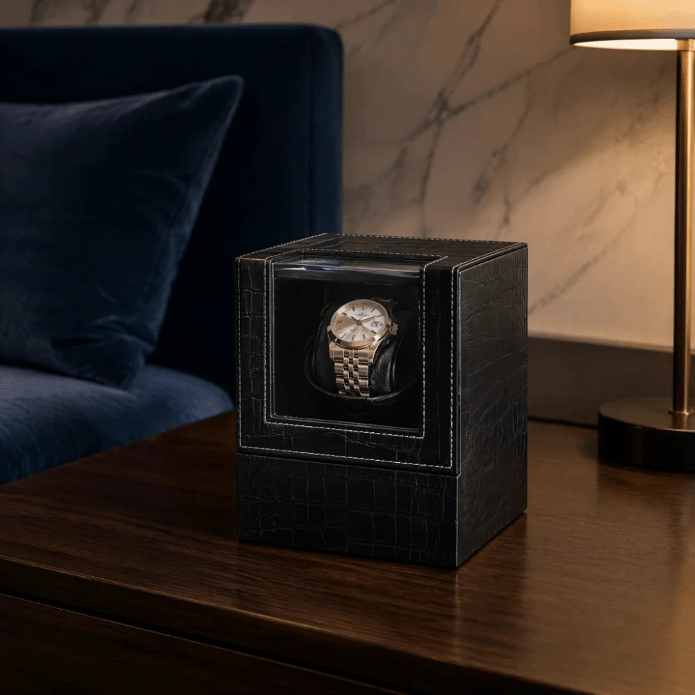 Silent Single Watch Winder – Quiet Wooden Automatic Display Box Watch Winder Box PLUSH