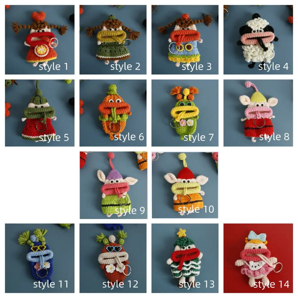 Cute Crochet Sausage Mouth Doll Keychain | Knit Bag Charm Crochet Doll Keychain PLUSH