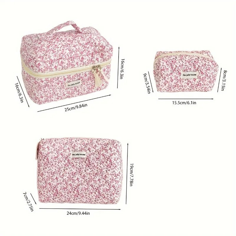 Floral Quilted Makeup Bag – Large Travel Cosmetic Organizer Cosmetic Organizer Bag PLUSH