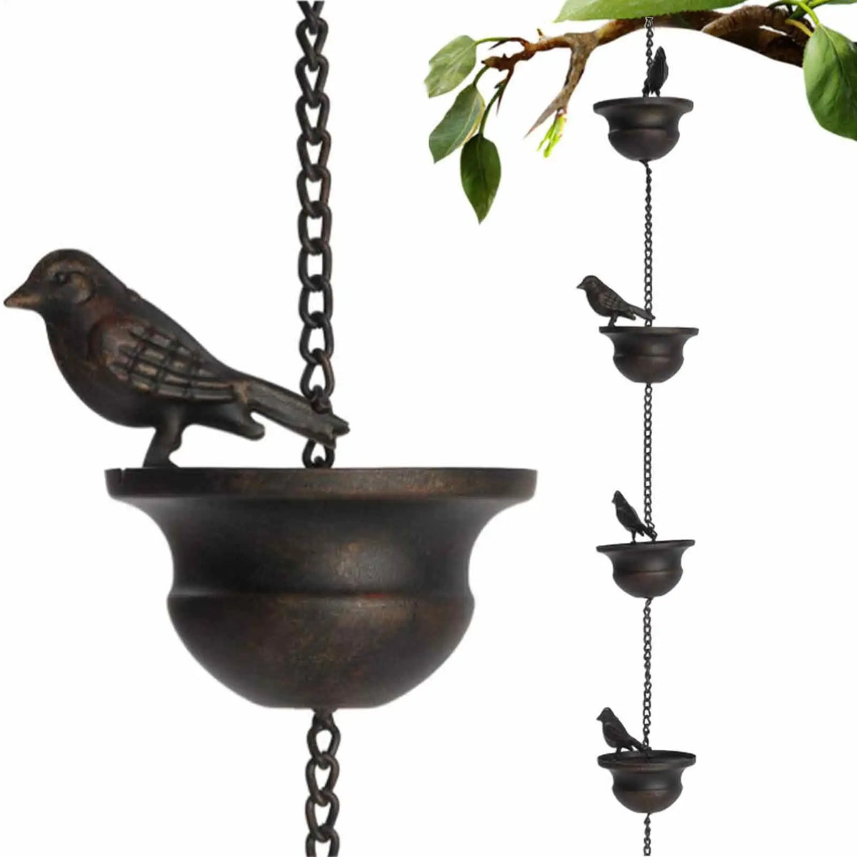 Metal Bird Rain Chain for Gutters – 7.87 ft Dark Bronze Decorative Rain Chain PLUSH