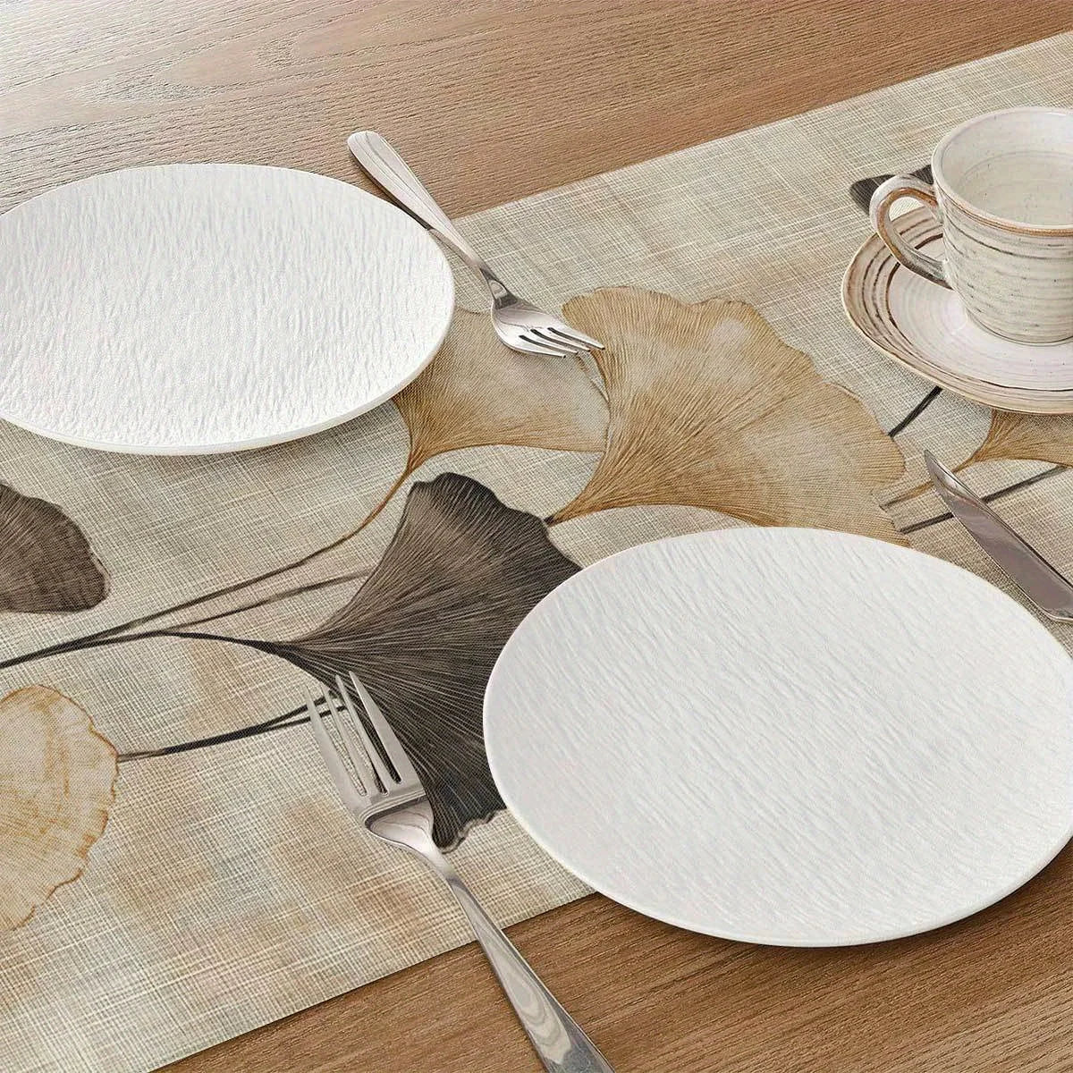 Ginkgo Leaf Table Runner | Linen-Look Polyester, 3 Sizes Table Runner PLUSH
