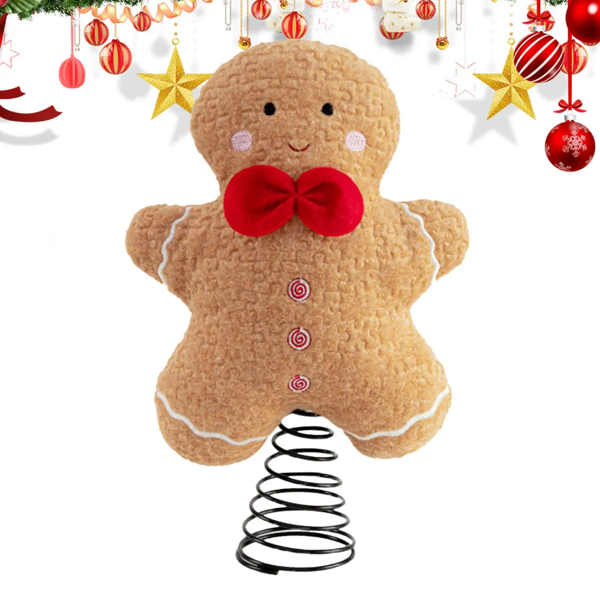 Plush Gingerbread Man Christmas Tree Topper | 12" Holiday Christmas Tree Topper PLUSH