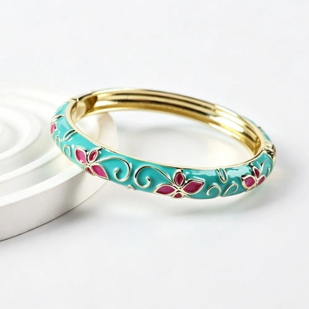 Vintage Cloisonne Bangle – Colorful Floral Enamel Ethnic Bracelet Enamel Bangle Bracelet PLUSH Style 5