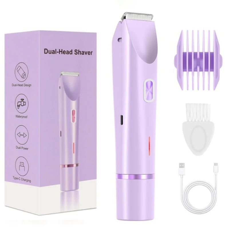 Women's 2-in-1 Double Head Electric Shaver & Body Trimmer Electric Body Shaver PLUSH Purple