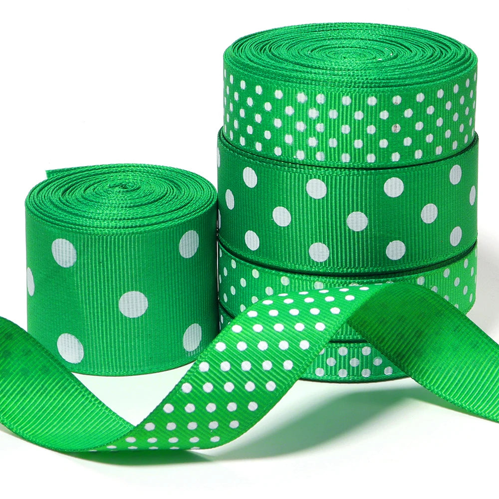 Green Polka Dot Grosgrain Ribbon 10–38mm | DIY Bows & Gift Wrap Grosgrain Ribbon PLUSH