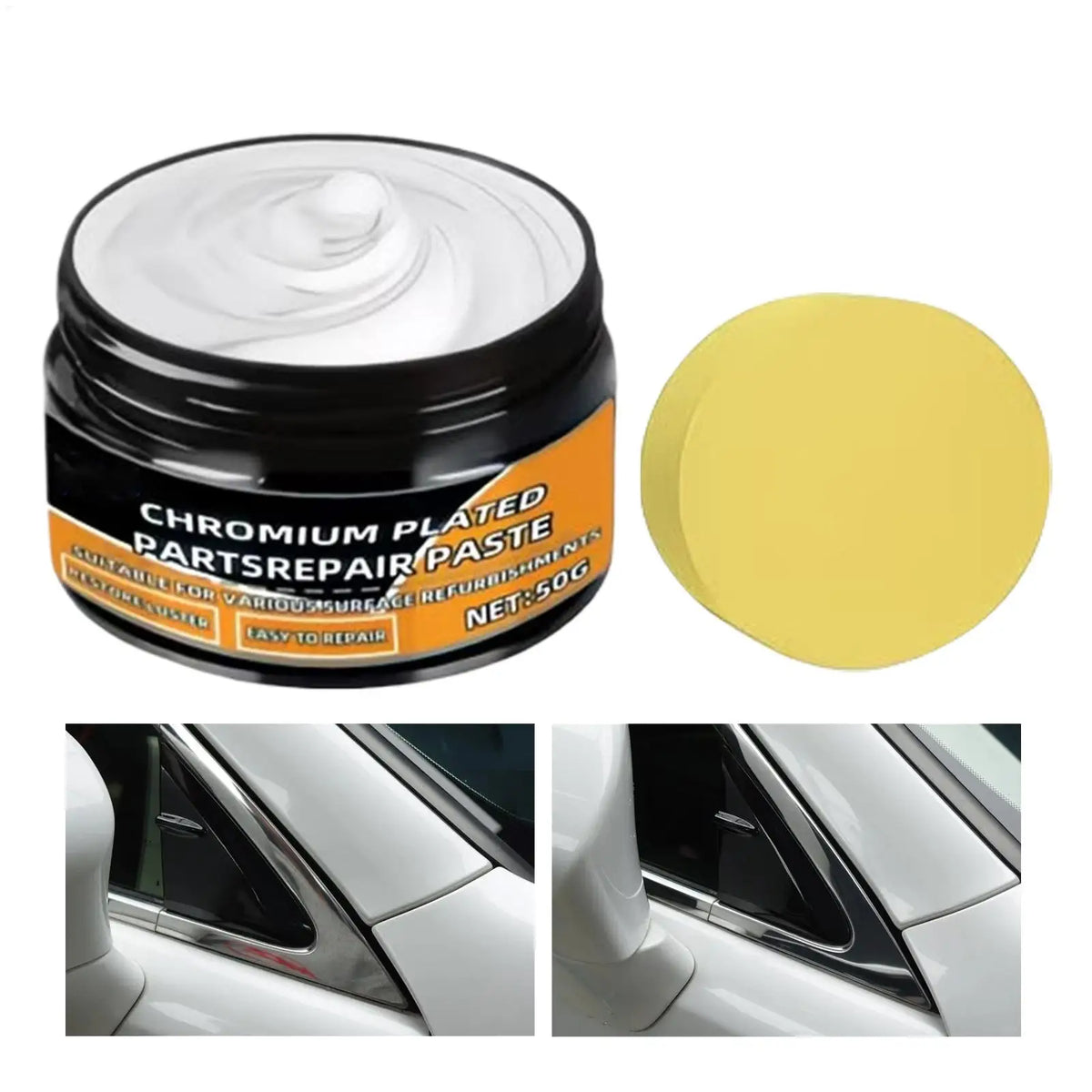 50g Chrome Polish Restoration Compound + Sponge | Car Metal Shine Chrome Polish Compound PLUSH