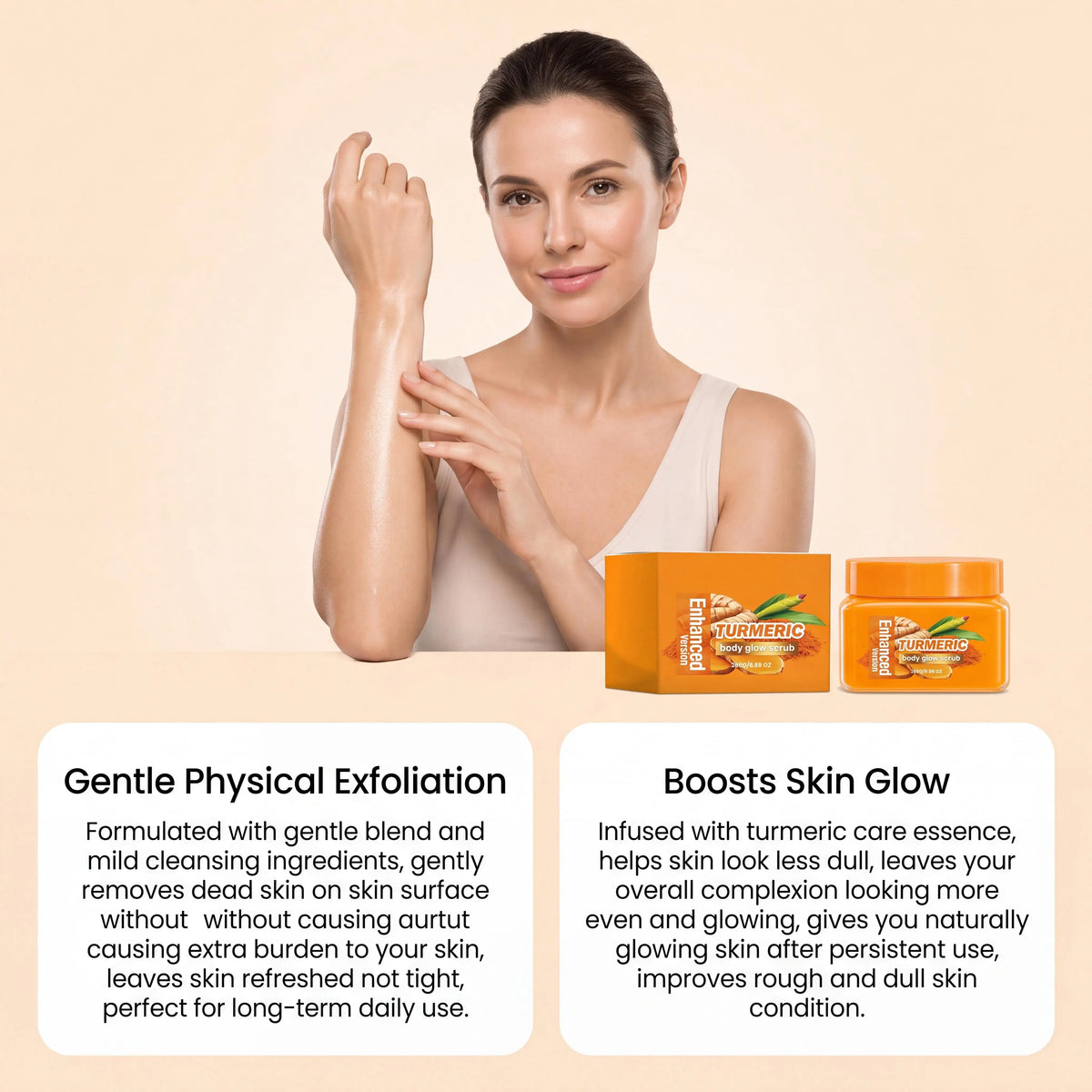 Organic Turmeric Exfoliating Body Scrub 280g – Brightening Body Scrub Cream PLUSH
