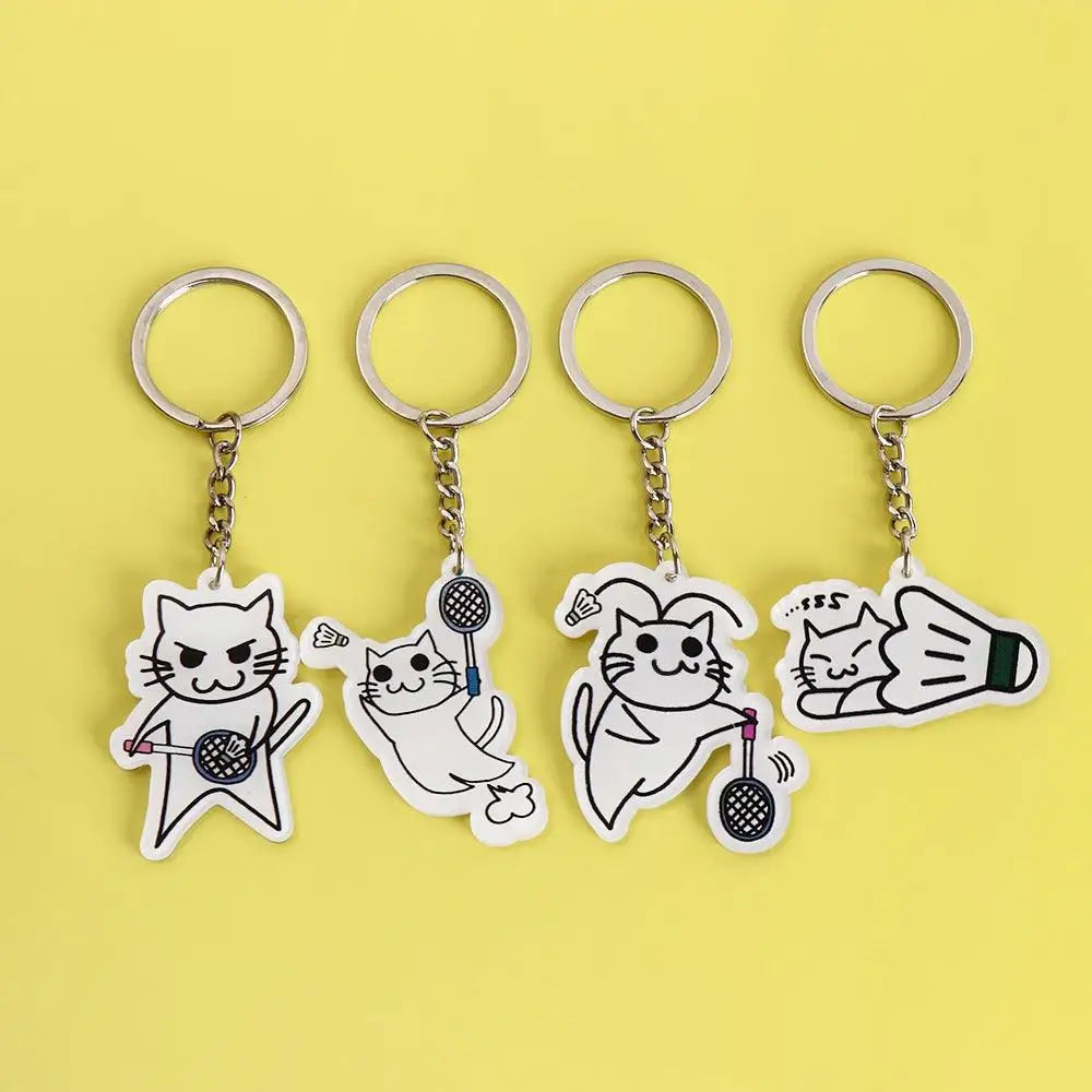 Cute Cat Badminton Acrylic Keychain – Double Sided Key Ring Acrylic Keychain PLUSH