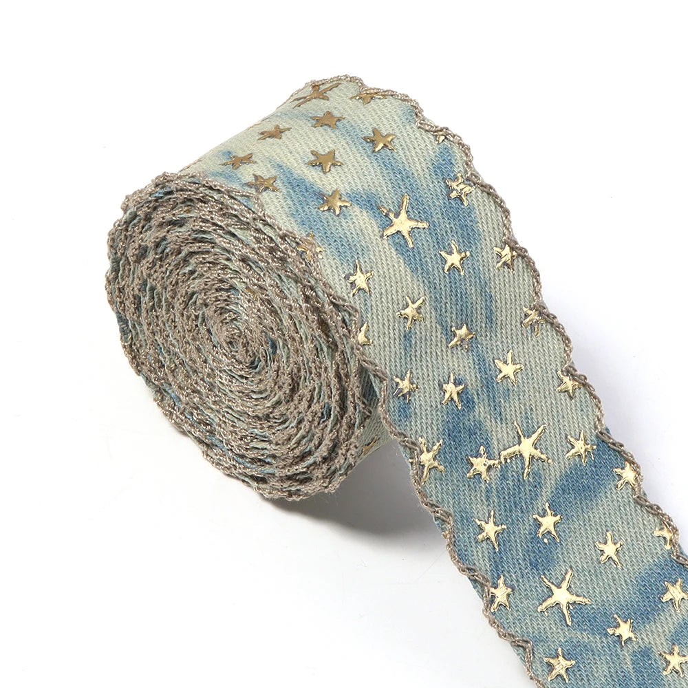 Scalloped Denim Ribbon Star Sequin Wave Trim – DIY Crafts Craft Ribbon Trim PLUSH 40mm 04 x 3yards mm