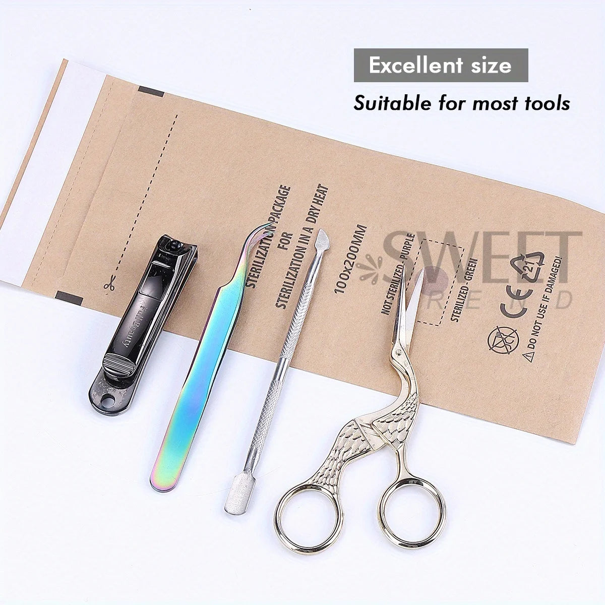 Kraft Paper Self-Sealing Sterilization Bags 50/100pcs Nail Tools Sterilization Pouches PLUSH