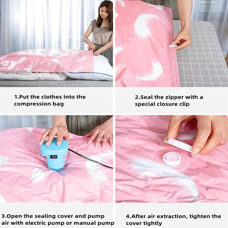 Reusable Vacuum Compression Bags with Pump | Clothes Storage Vacuum Storage Bags PLUSH
