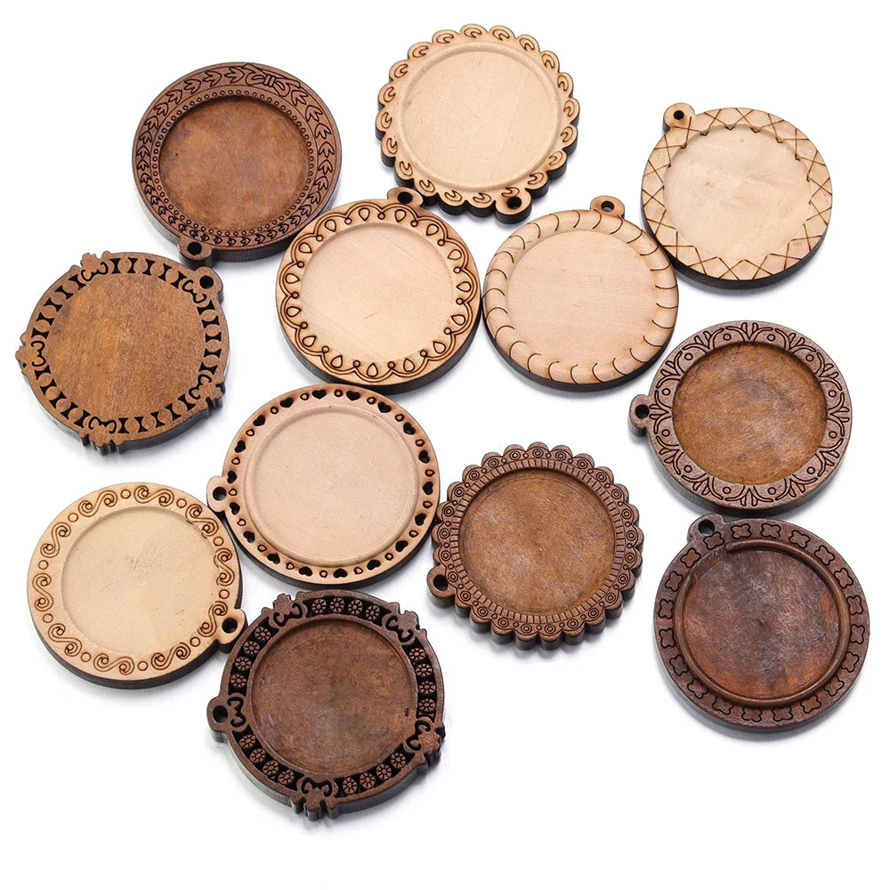 5pcs Round Wood Cabochon Pendant Trays 25/30mm – DIY Jewelry Pendant Base Tray PLUSH