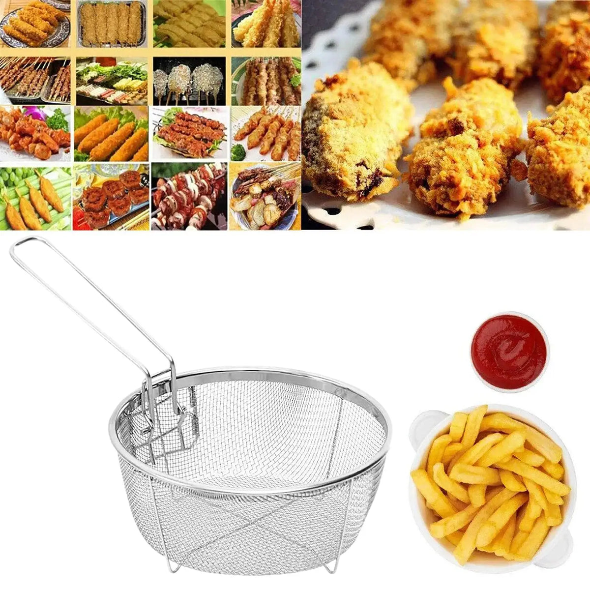 Stainless Steel Fry Basket with Detachable Handle – 2 Sizes Fry Basket PLUSH