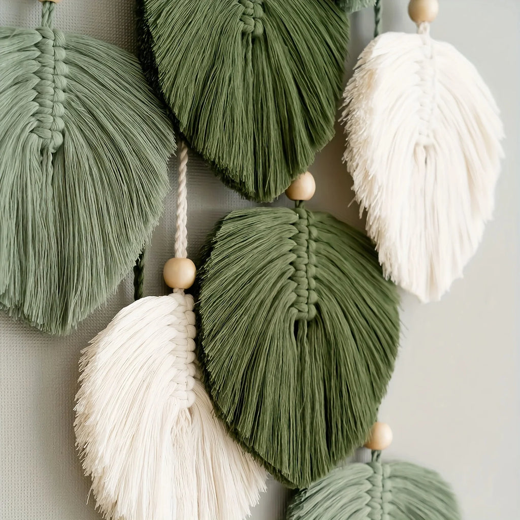 Bohemian Handwoven Wall Tapestry – Green Leaf Design Wall Hanging Tapestry PLUSH