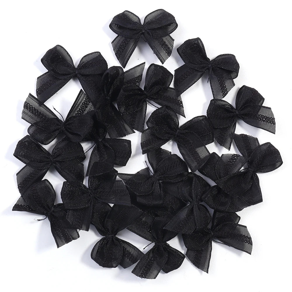 30pcs Mini Mesh Ribbon Bows – Multicolor Lace Bowknot DIY Ribbon Bow Embellishments PLUSH Black 2.5X2.5cm