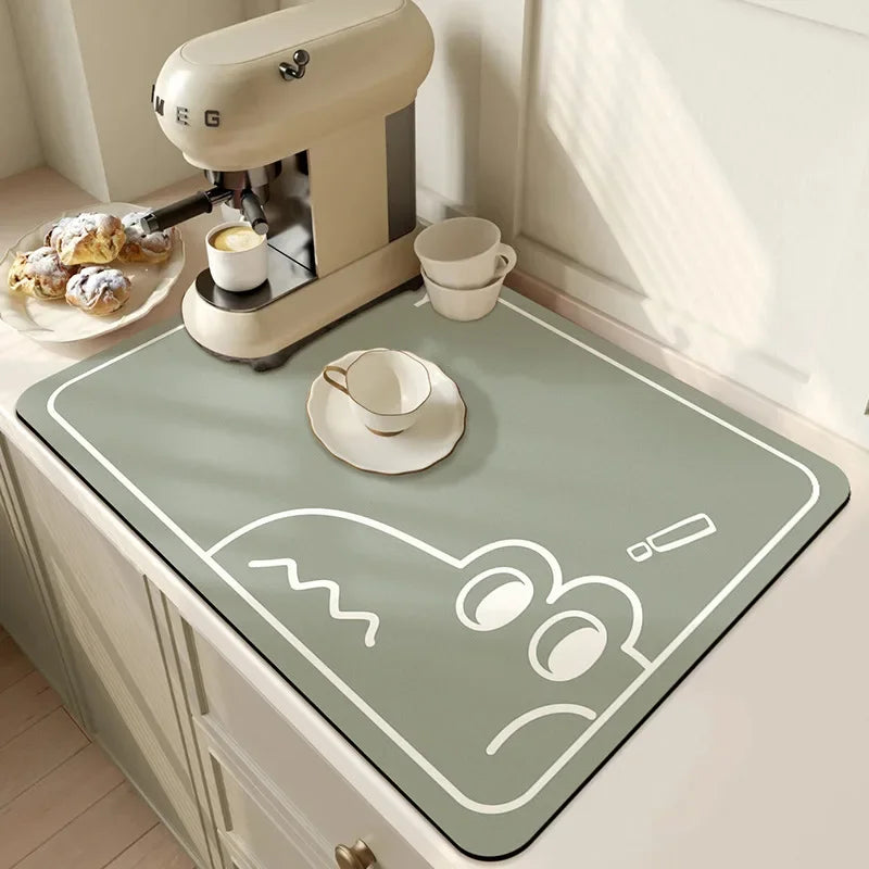 Diatomite Super Absorbent Kitchen Drying Mat – Quick Dry Kitchen Drying Mat PLUSH Dragon Green 30x40cm