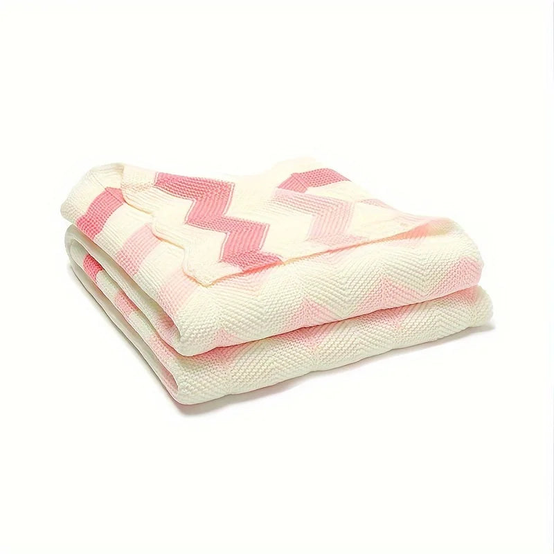 Baby Striped Knit Color Block Blanket | Soft Acrylic All Seasons Baby Knit Blanket PLUSH