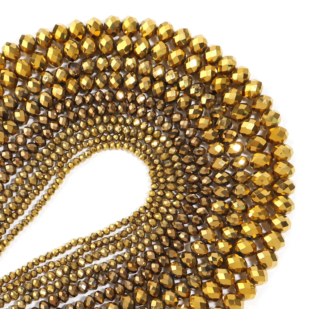 Gold Faceted Crystal Glass Spacer Beads 3–10mm | DIY Jewelry Crystal Spacer Beads PLUSH