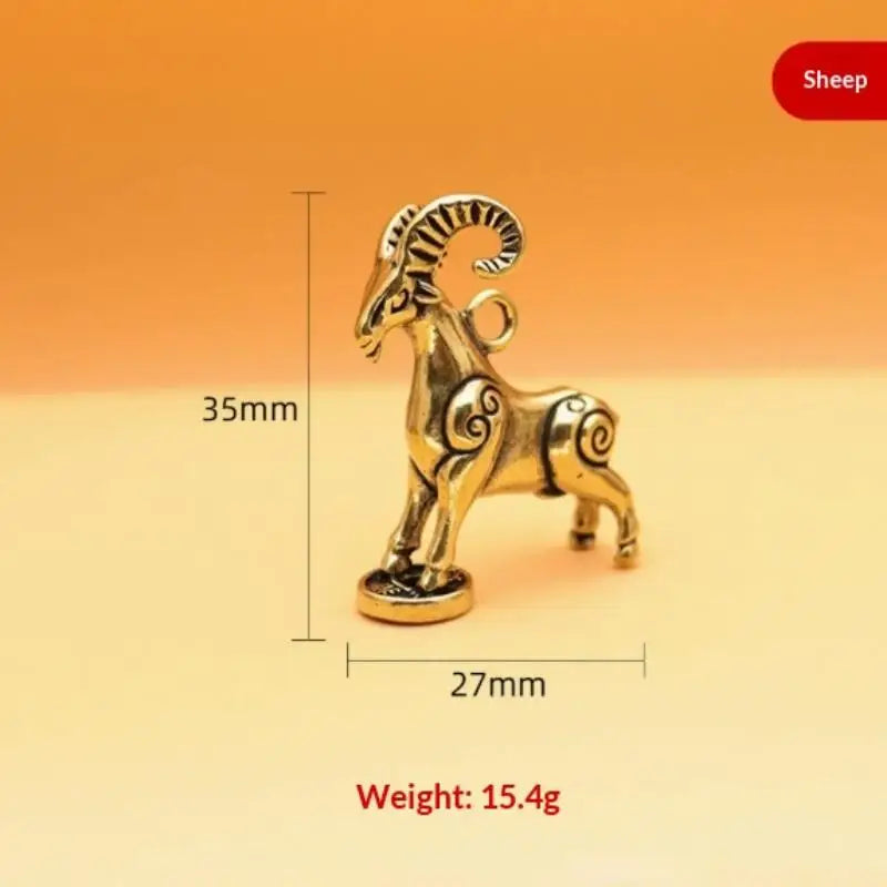 Solid Brass Zodiac Goat Figurine – Auspicious Animal Statue Brass Zodiac Figurine PLUSH