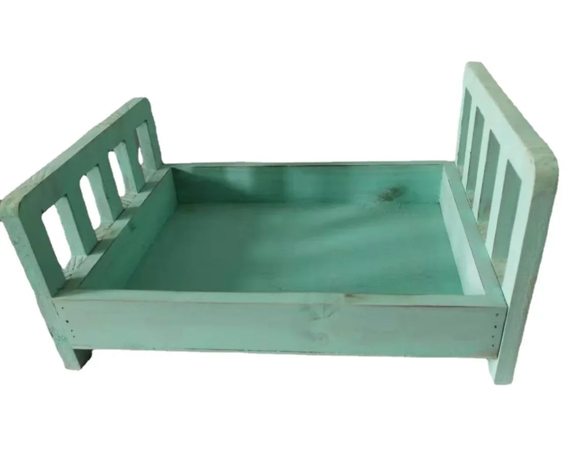 Newborn Photography Prop Wooden Mini Baby Bed – Studio Prop Photography Prop PLUSH Blue Bed
