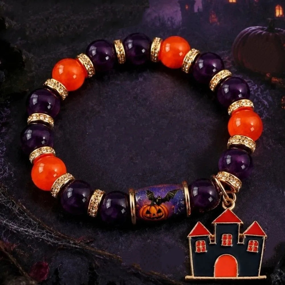 Halloween Crystal Beaded Bracelet – Ghost & Pumpkin Pendant Beaded Bracelet PLUSH Style 5