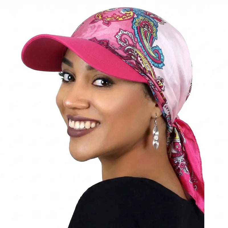 Women's Bandana Visor Hat Self-Tie Headscarf Beach Cap Visor Headscarf Hat PLUSH Rose Red Amoeba One Size