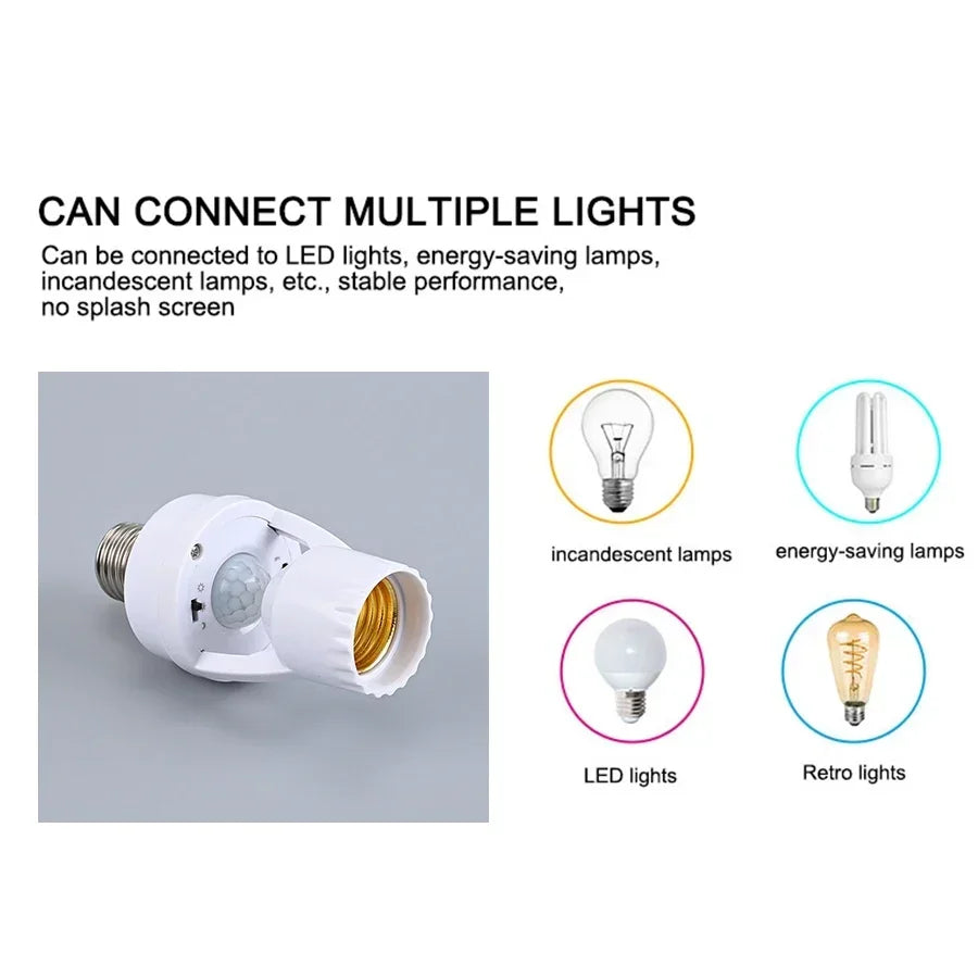 PIR Motion Sensor E27 E26 Lamp Base Socket Adapter 85-265V Motion Sensor Socket PLUSH