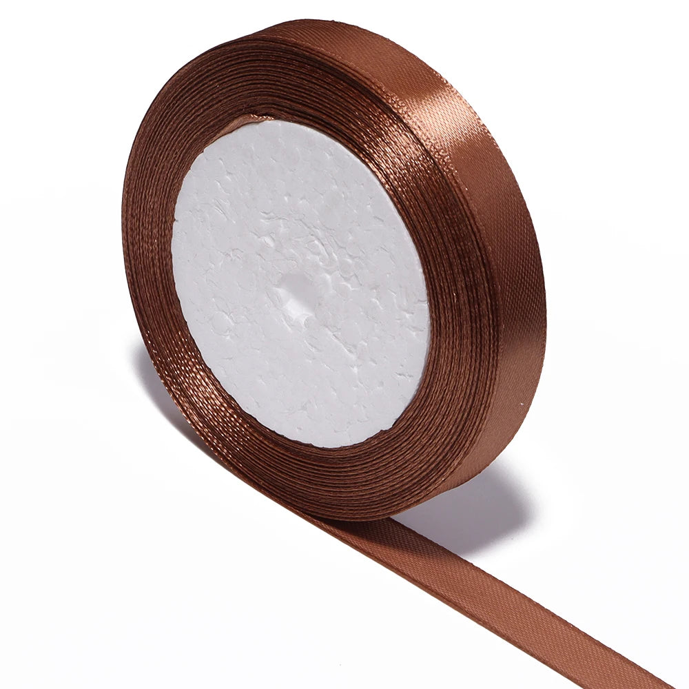 25 Yards Deep Brown Satin Ribbon – DIY Gifts & Wedding Decor Satin Craft Ribbon PLUSH 12mm 25yards