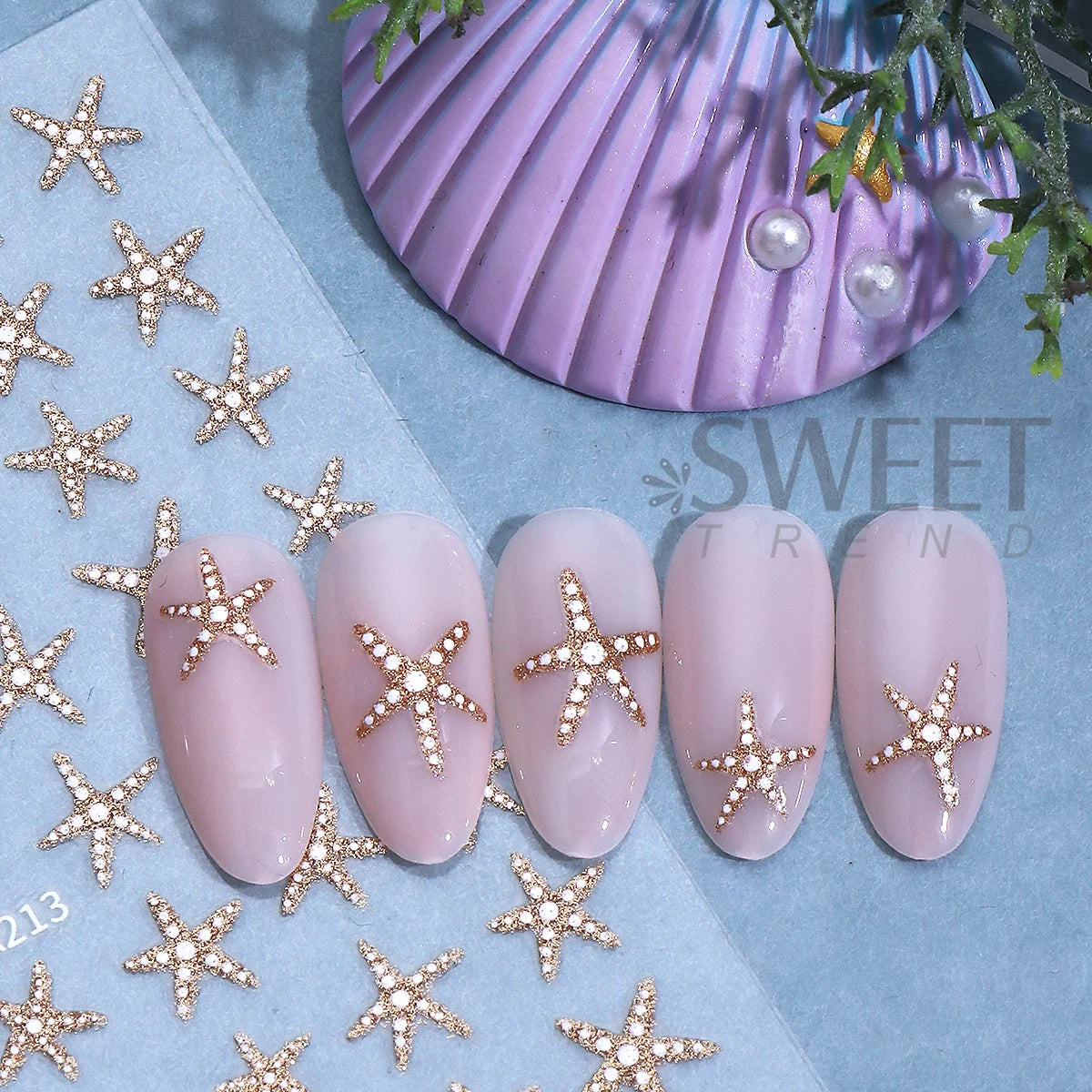 4pcs Marine Life Nail Stickers Gold Silver Glitter Starfish Nail Art Stickers PLUSH