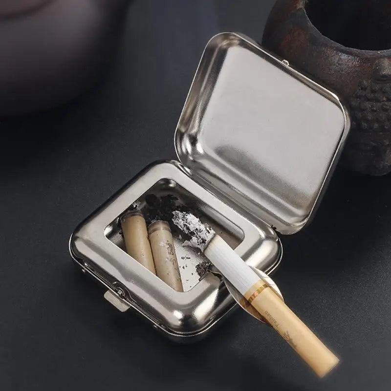 Stainless Steel Pocket Ashtray | Sealed Lid Windproof Travel Portable Pocket Ashtray PLUSH style 10