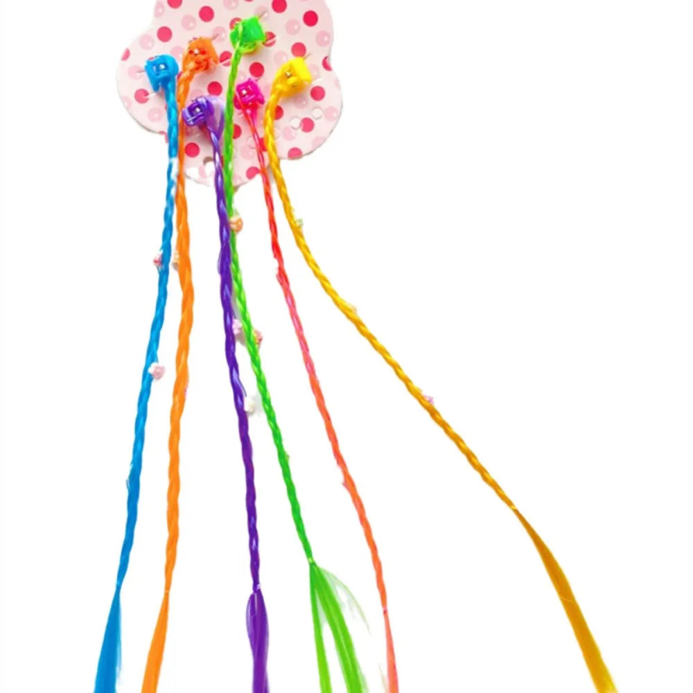 6-Pack Rainbow Braid Hair Extensions with Clips for Kids Kids Hair Extensions PLUSH