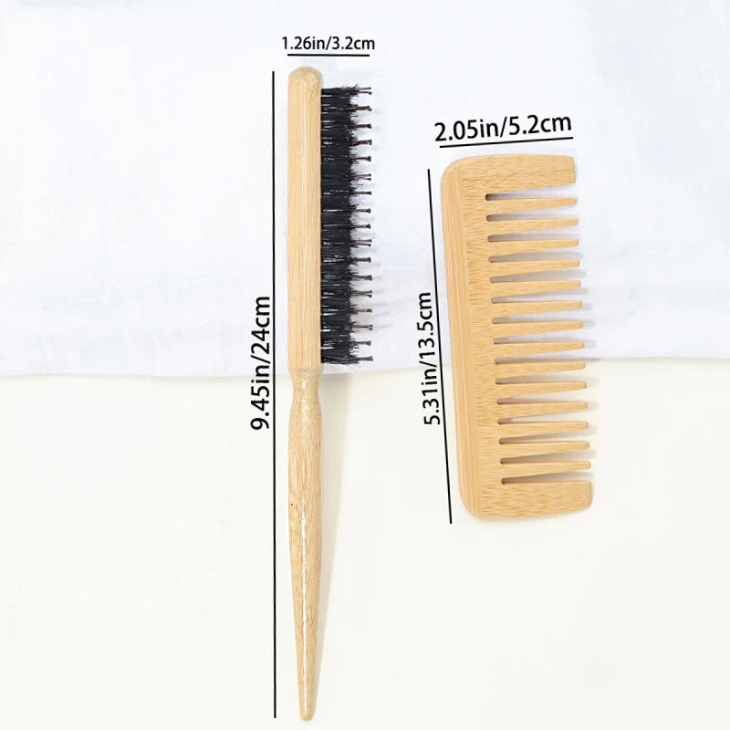 Three-Row Styling Brush & Natural Bamboo Comb Set – All Hair Hair Brush & Comb Set PLUSH