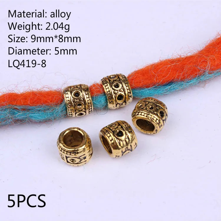 5pcs Silver Viking Dreadlock Hair Beads – Braid Cuffs & Clips
