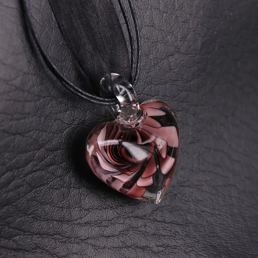 Women's Glass Heart Pendant Necklace – Spiral Flower Crystal Pendant Necklace PLUSH purple