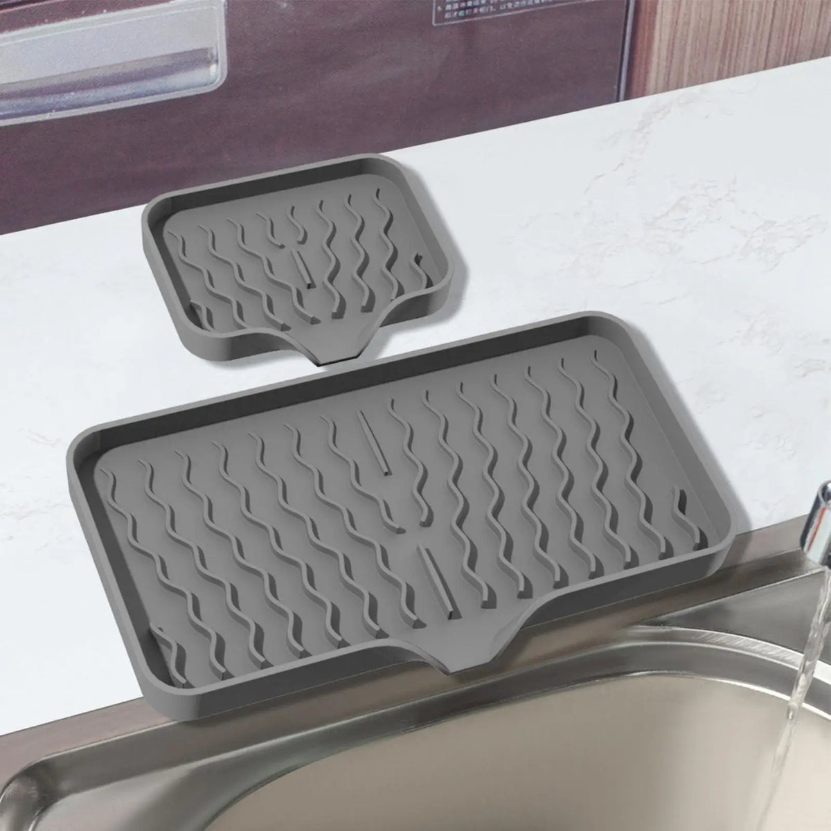 Silicone Sink Mat & Self-Draining Soap Dish Tray for Counter Silicone Sink Tray PLUSH
