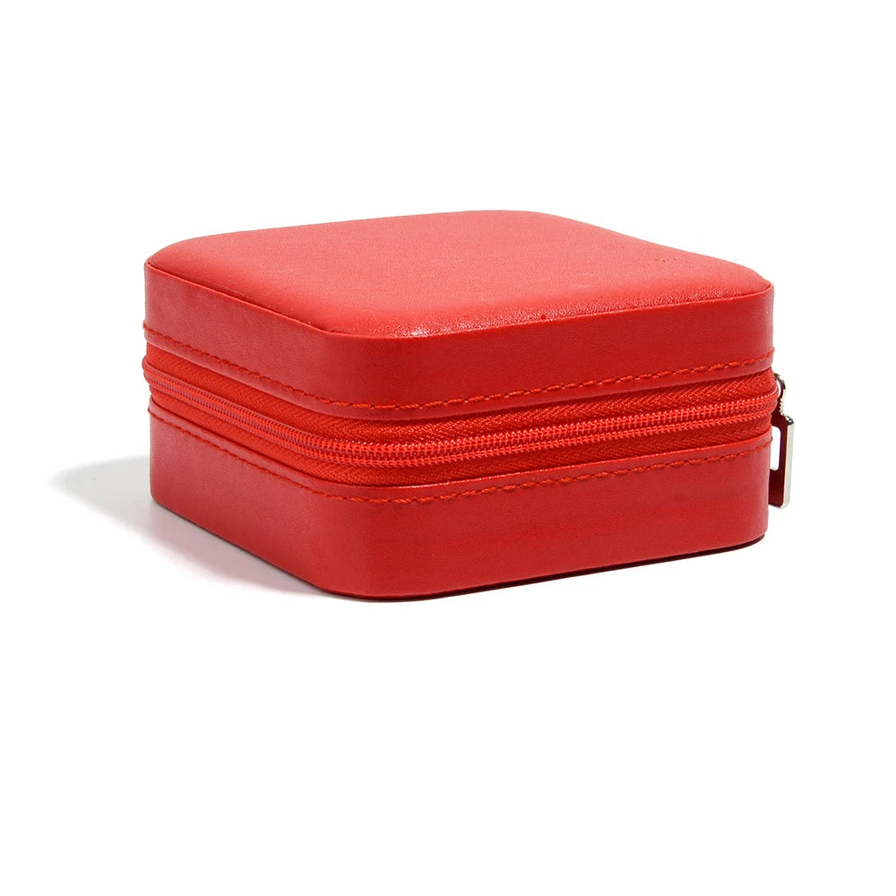 Square PU Leather Zipper Jewelry Box – Travel Organizer Pouch Jewelry Storage Box PLUSH red 10x10mm
