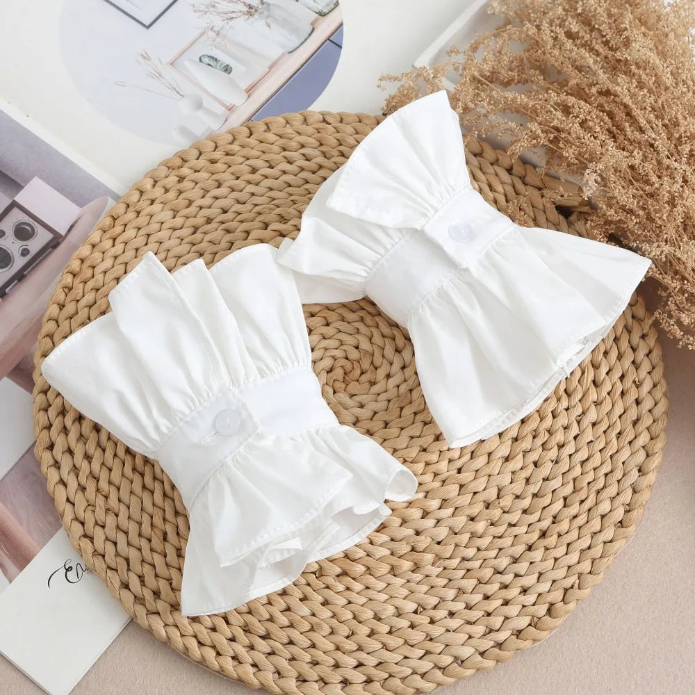 Women's Detachable Fake Collar V-Neck Ruffle Pleated Cuff Detachable Collar PLUSH Style 2