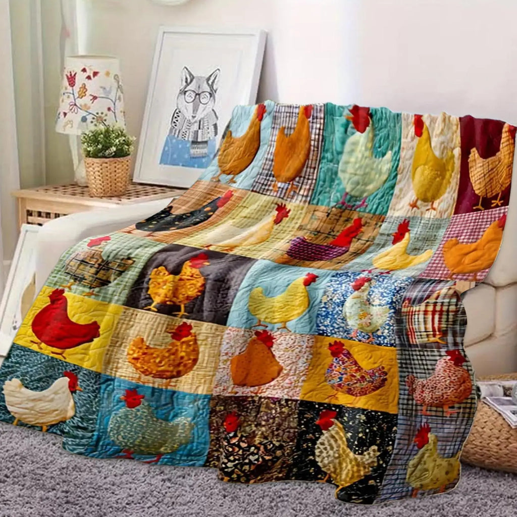 Chicken Print Flannel Throw Blanket – Soft Cozy Animal Quilt Throw Blanket PLUSH