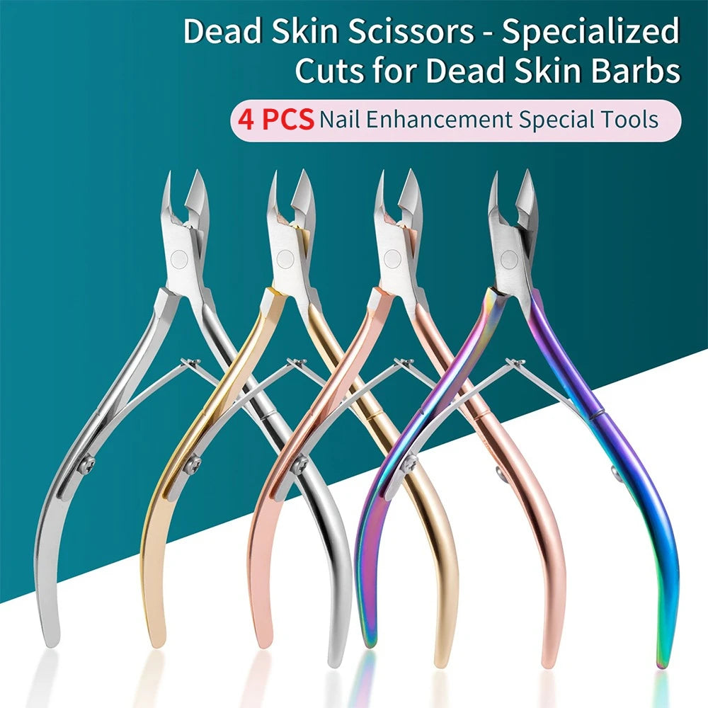 Stainless Steel Cuticle Clippers Set – Professional Nail Tools Cuticle Clipper Set PLUSH Mixed Color 4 Pcs