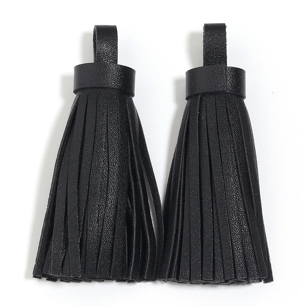 4pcs 9cm PU Leather Tassel Pendants – Bag Charm & DIY Jewelry Tassel Pendants PLUSH black