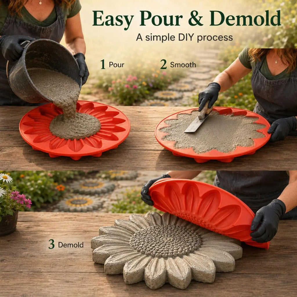 Sunflower Stepping Stone Mold – Reusable Concrete Path Paver Concrete Stepping Stone Mold PLUSH