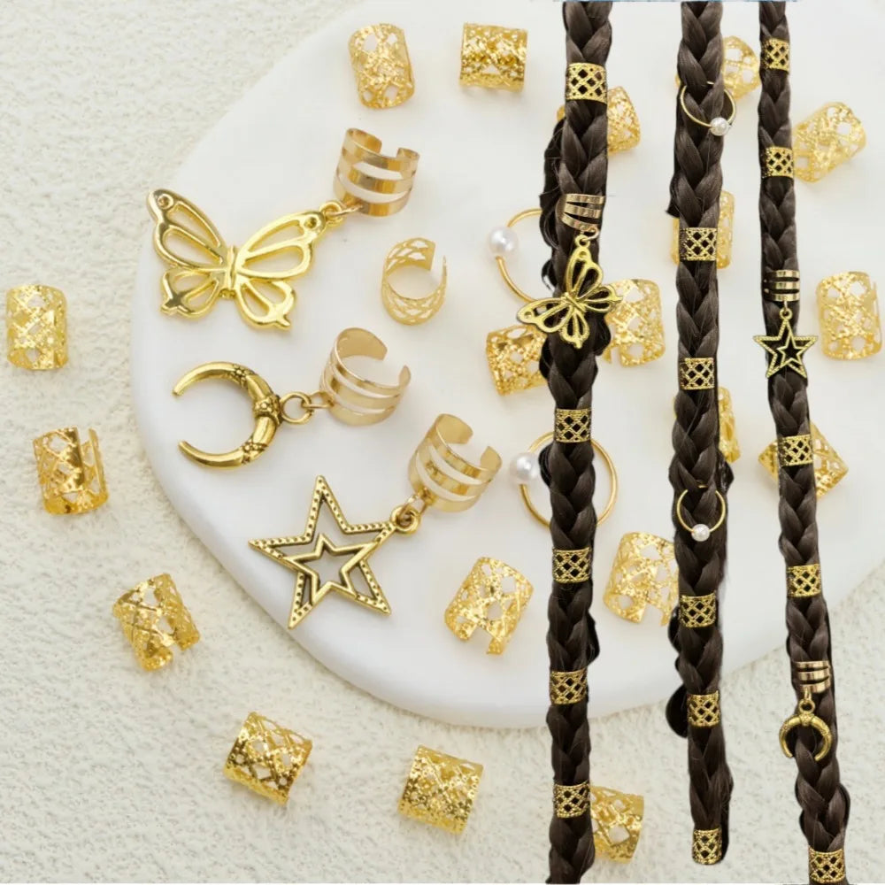 25pcs Butterfly Heart Punk Dreadlock Hair Rings for Braids Hair Braid Rings PLUSH