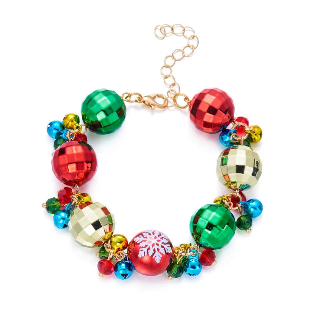 Christmas Beaded Bracelet – Red Green Faux Pearl & Crystal Bangle Beaded Bracelet PLUSH Style 2